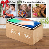 CMIITallki Multifunctional LED Digital Alarm Clock Desktop Charging Clock 12/24H Display Unique Home Decoration Bedroom Living Room Office Electronic Wooden Alarm Clock and CMIITallki