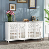 MOUMON Credenza Buffet Sideboard with 4 Acrylic Doors and Shelves, Buffet Table Sideboard Storage Cabinet with Wooden Legs, for Living Room White (63”W x 15.7”D x 31.5”H) MOUMON