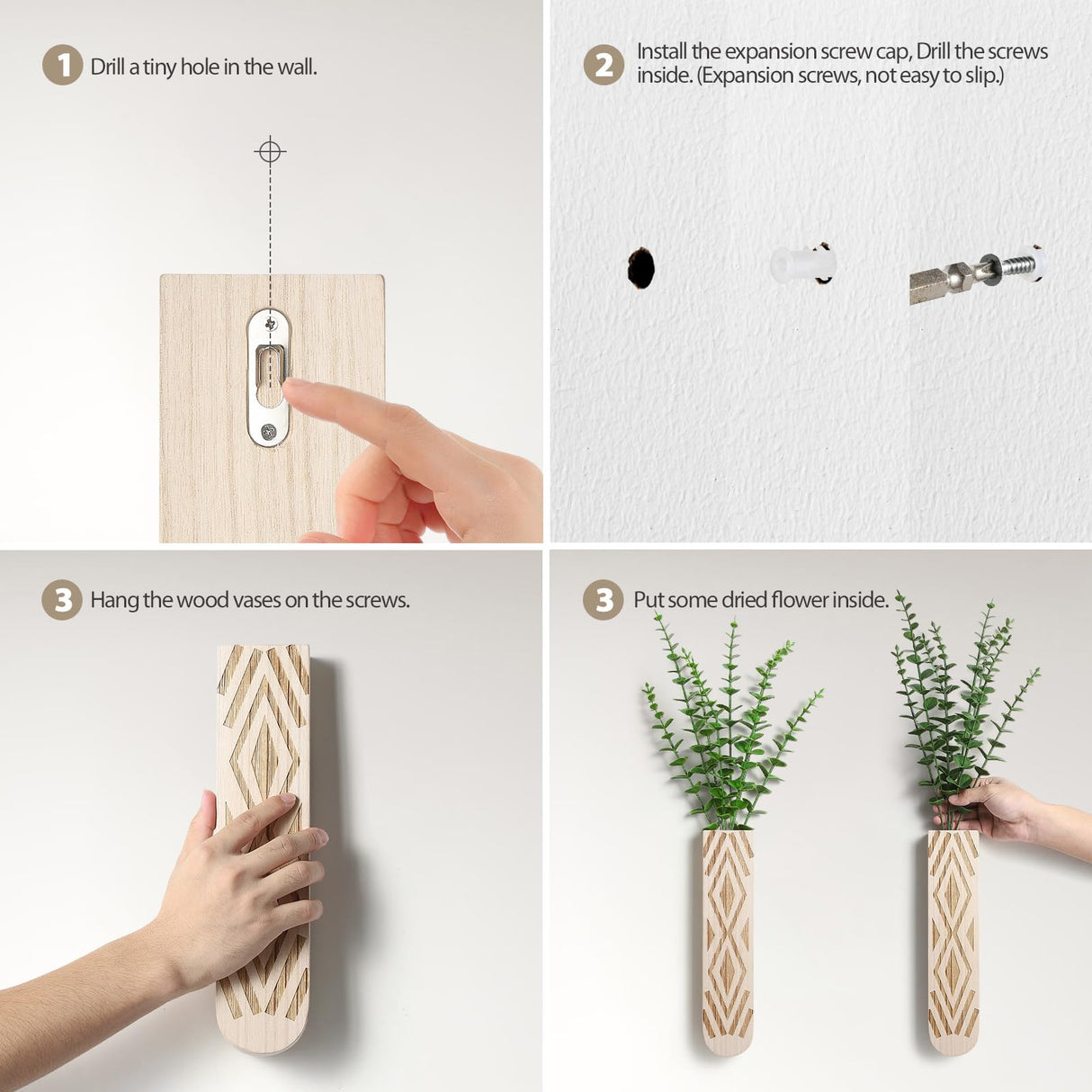 WEWEOW Wall Planter for Indoor Plants, 3 Pack Geometric Hanging Planter, Stylish Wood Vase for Fake Plants and Dried Flowers Stems, Boho Wall Decor for Living Room, Bedroom, Entryway WEWEOW