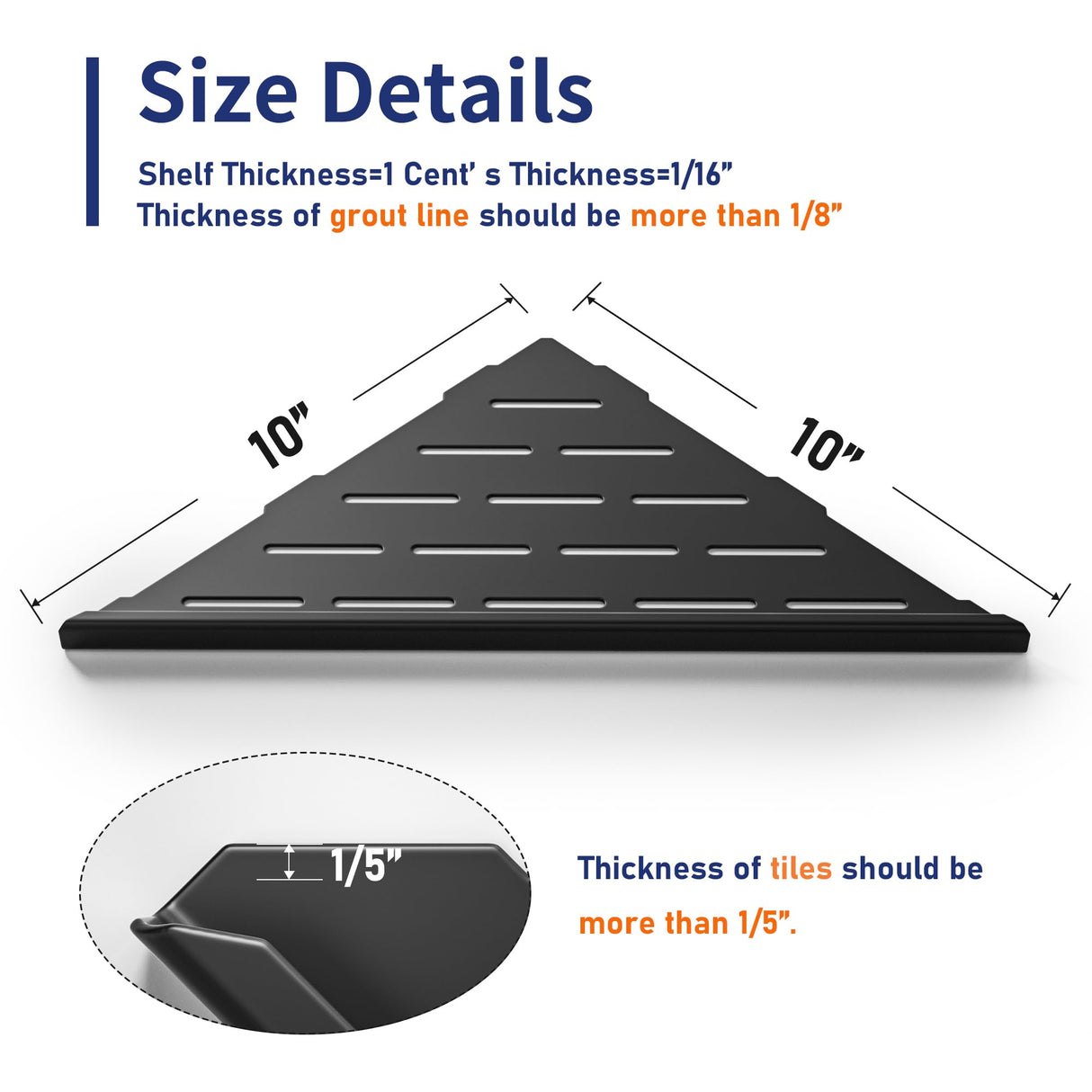 Bernkot Corner Shower Shelf 10" Matte Black 304 Stainless Steel Slot Design Recessed Corner Shelves, Grout in Bathroom Shower Shelf for Tiled Wall, 2 Pack Bernkot