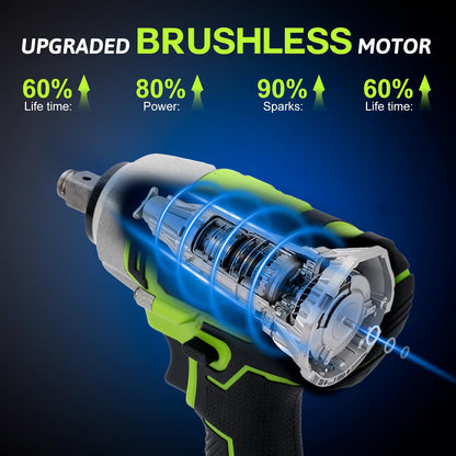 Yougfin Cordless Impact Wrench 1/2 inch for Lug Nuts, 20V Brushless Power Impact Gun Kit 400N.M, 4.0 Ah Battery Powered Impact Driver Heavy Duty, Electric Impact Wrench for Car Home - WoodArtSupply