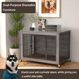 PRETZI Dog Crate Furniture with Cushion,38" Wooden Dog Crate nightstand with Double Doors, Grey Dog Kennel Indoor with Wheels, Decorative Pet Dog House for Small Medium Large Dog PRETZI
