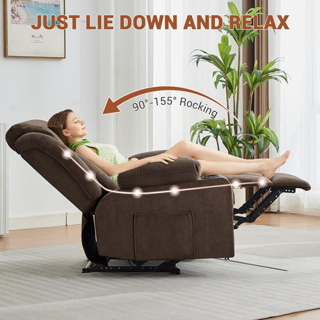 Oversized Recliner Chair,Classic and Traditional Manual Recliner Chair With Vibration Massage and Heat, Comfy Overstuffed Deep Seat Sofa With Side Pockets, Front Pockets and Cup Holder for Living Room Takywep