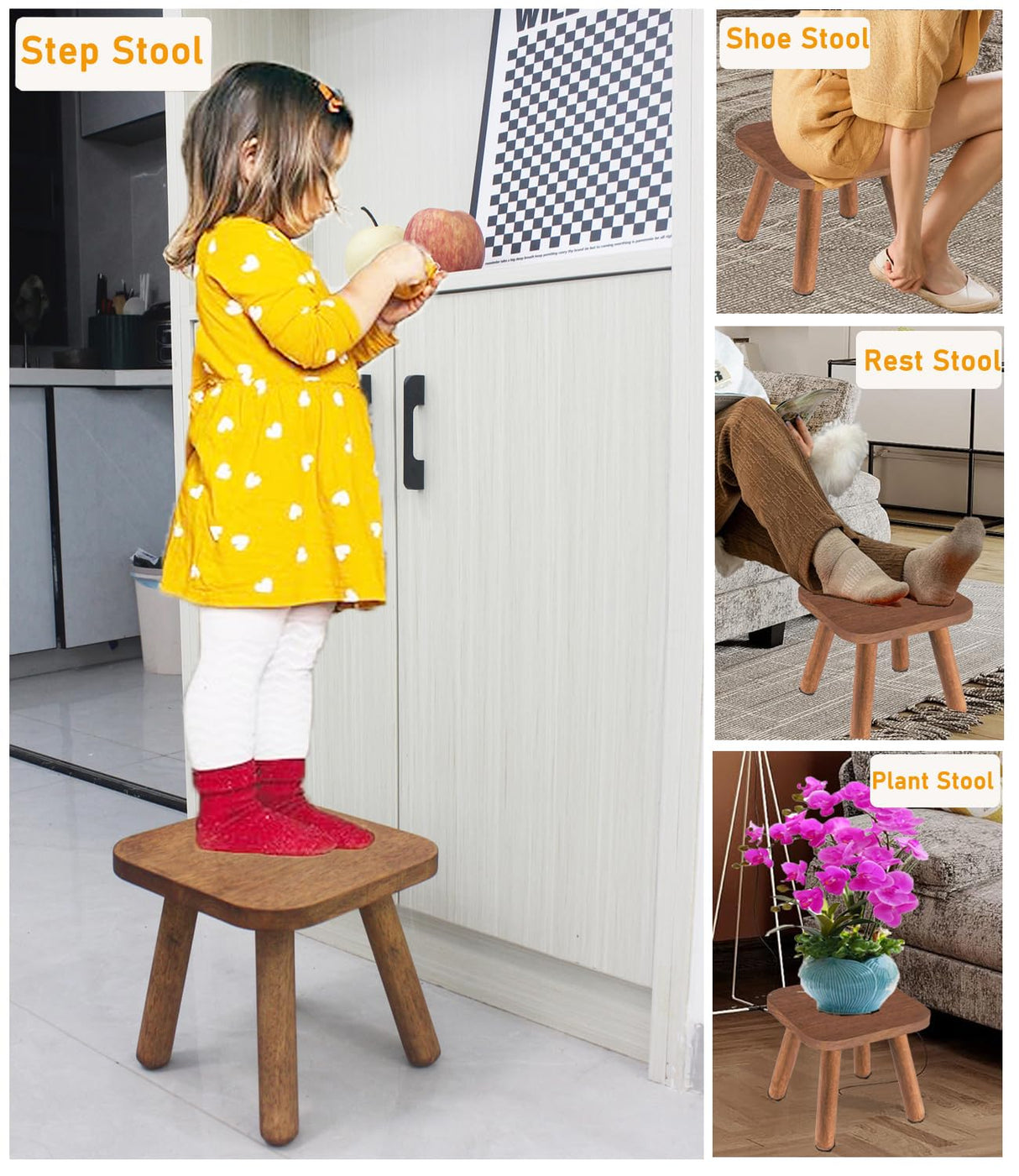zaowofires Solid Wood Step Stool，Milking Stool,9.3inch Wood Plant Stand, Round Foot Stool, Removable Portable Stool, Shoe Changing Stool, Small Short Stool (Walnut) zaowofires