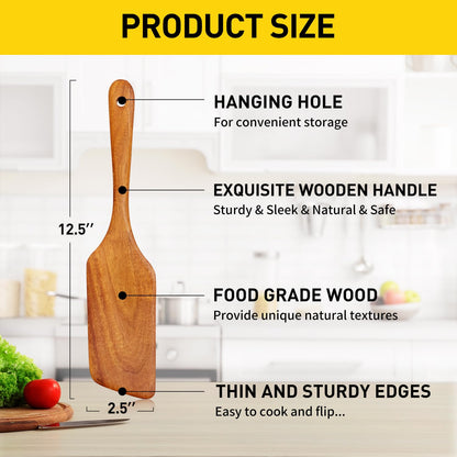 Teak Wooden Spatula for Cooking Wok Spatula Kitchen Turner for Mixing, Scraping, Baking Spatula Best Non Stick Wood Cooking Utensil Angled Flat Spatula Egg Flipper Spatula Scraper Fish Spatula Turner