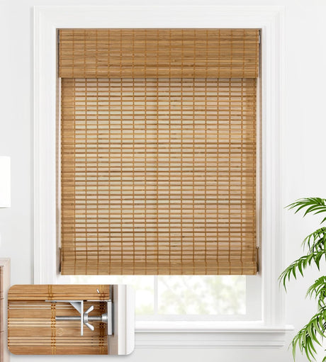 LazBlinds No Tools No Drill Bamboo Roller Shades, Custom Size Cordless Blinds, Custom Light Filtering Bamboo Roll Up Blinds for Windows, Wood Window Blinds - Squirrel LazBlinds