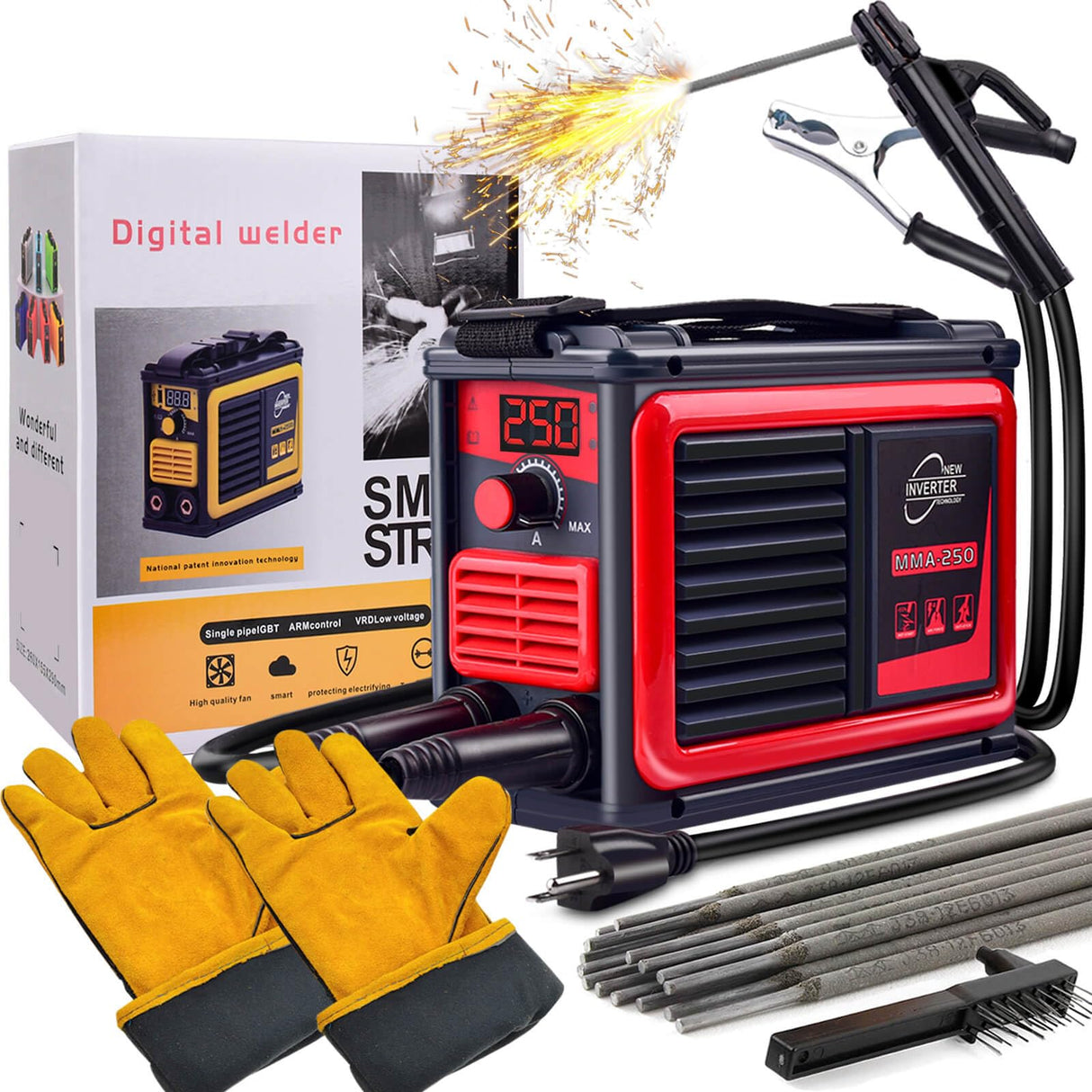 Welding Machine, Upgraded MMA-250A 110V Welder Machine,Portable Stick Welder IGBT Digital Display LCD,Home DIY Arc Welder,Hot Start Arc Force Anti-stick Mini Welder HGNVGZ