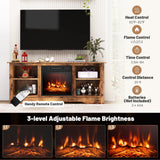 Tangkula TV Stand with 18” Electric Fireplace, for Flat Screen TVs Up to 65” with Adjustable Shelves, Fireplace TV Cabinet with Remote Control, Thermostat & Adjustable Flame Brightness (Rustic Brown) Tangkula