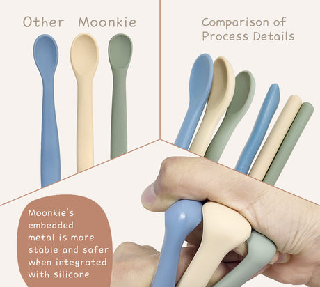 Moonkie Silicone Baby Spoons Set of 4, Two Sizes Feeding Spoon for First Stage 4+ Months, Baby Utensils with Case, Toddler Led Weaning Spoons, Bendable, Chewproof & Boil-proof Moonkie