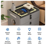 QHRAY Smart Nightstand with Fingerprint Lock Drawer, Nightstand with Wireless Charging, Night Stand with Charging Station,2 USB, LED Lights Bluetooth Speaker Side Table for Bedroom/Living Room QHRAY