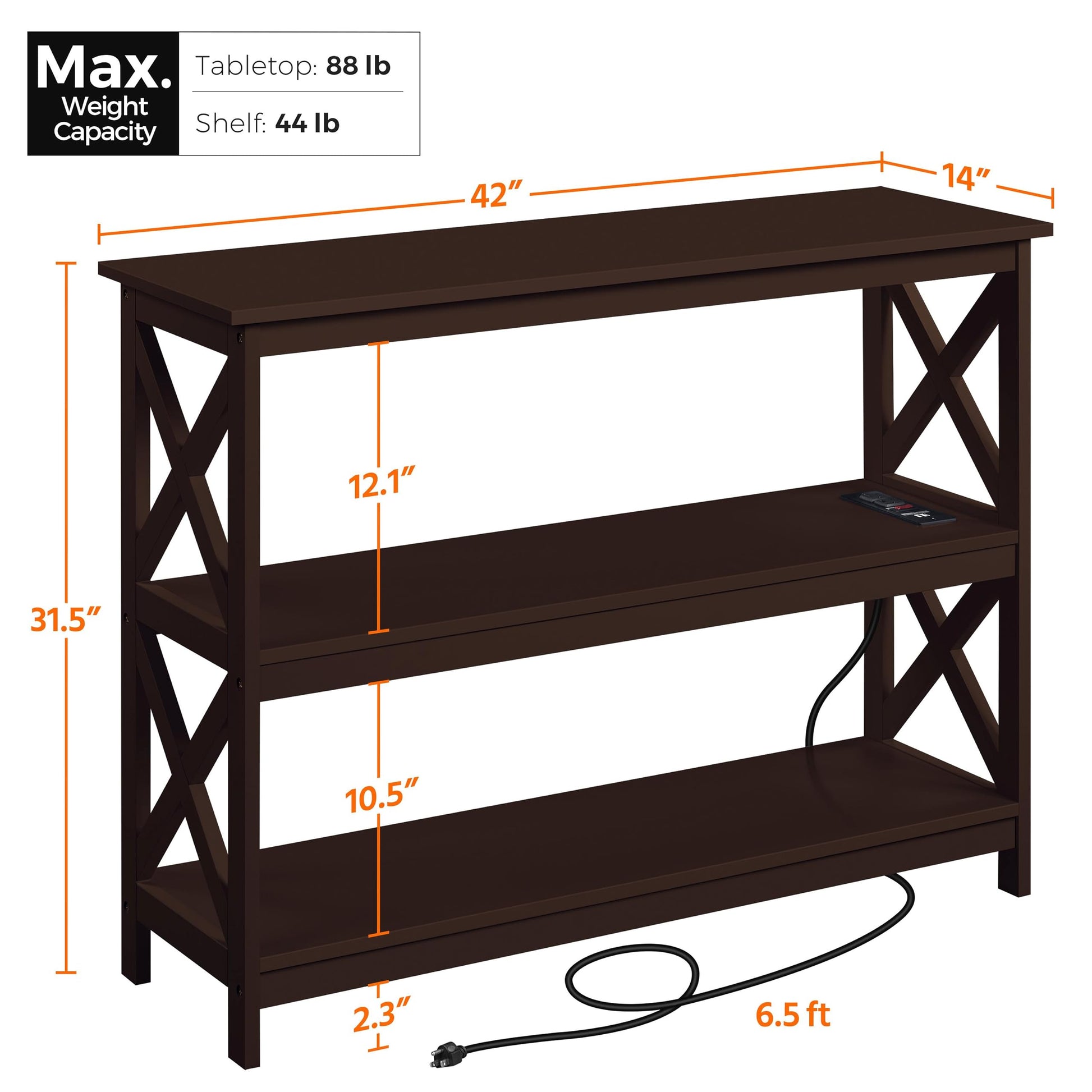 Yaheetech Console Table with Power Outlet, 3 Tier Narrow Sofa Couch Table with Storage Shelves, Wood Entryway Table Side Table for Living Room, Hallway, Entrance, Bedroom, Espresso - WoodArtSupply