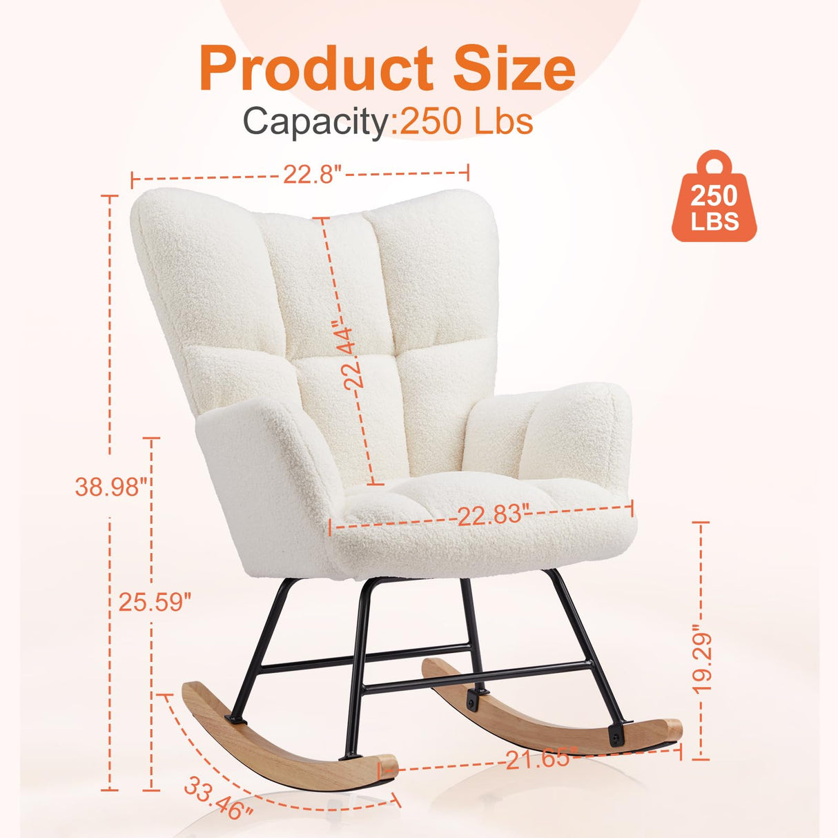 Sweetcrispy Rocking Chair Nursery, Teddy Upholstered Glider Rocker with High Backrest, Reading Chair Modern Rocking Accent Chairs Glider Recliner for Living Room, Nursery, Bedroom Sweetcrispy