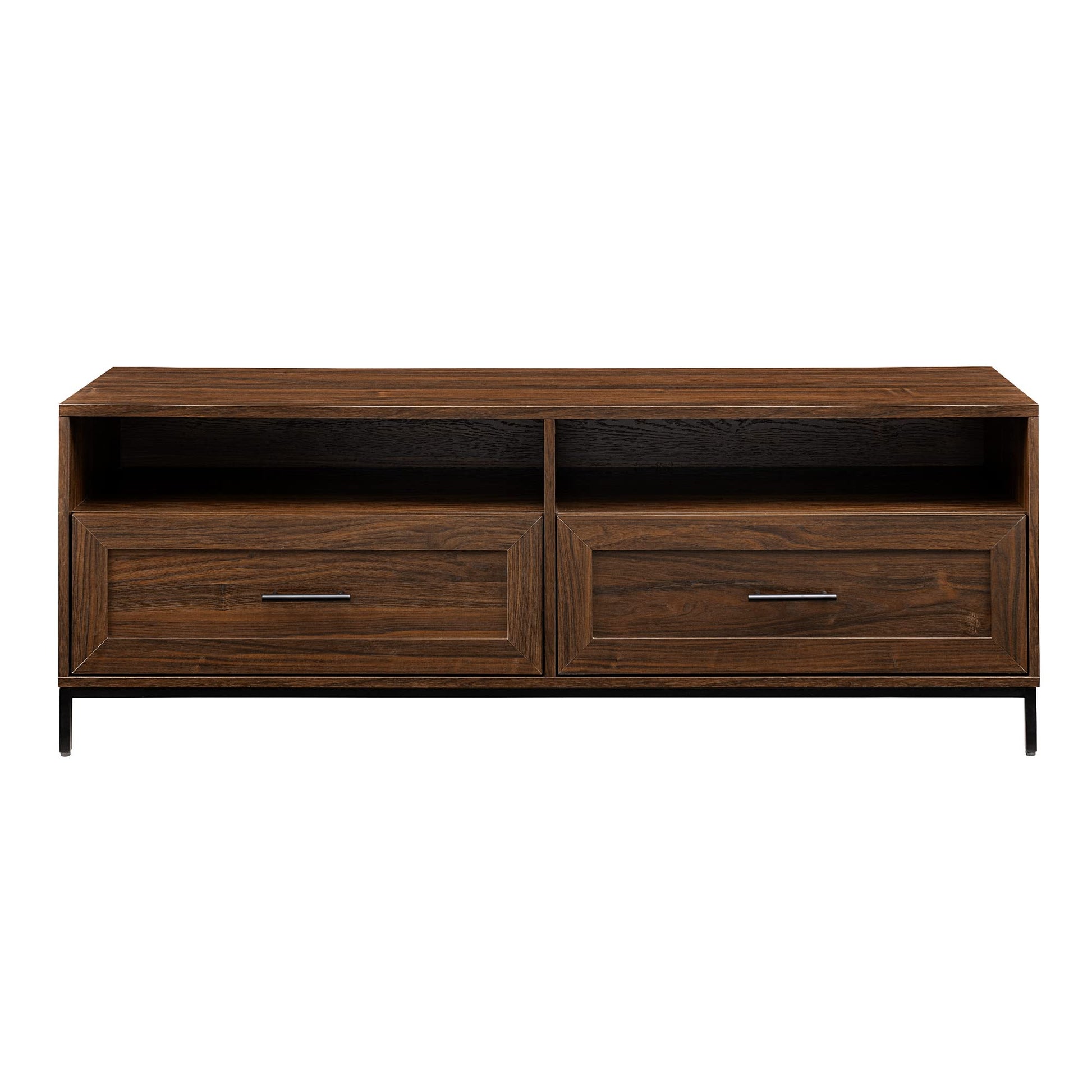 Walker Edison Chamberlain Contemporary 2-Drawer Stand for TVs up to 60 Inches, 58 Inch, Dark Walnut - WoodArtSupply