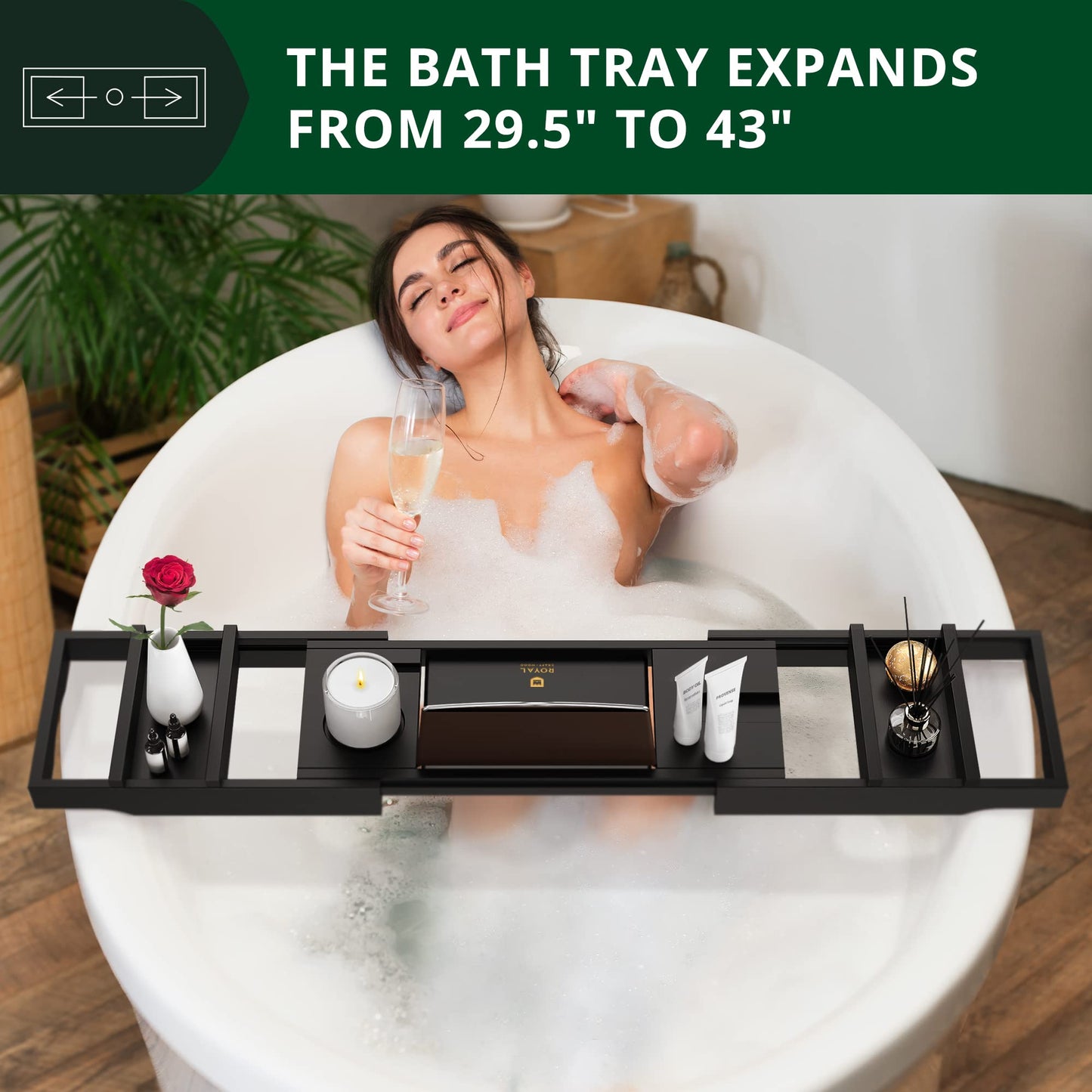 ROYAL CRAFT WOOD Premium Foldable Bathtub Tray - Wood Bath Tray for Tub, Bamboo Bathtub Shelf, Expandable Bath Table Tray, Luxury Bathtub & Bathroom Accessories for New Home & Unique Gift for Women