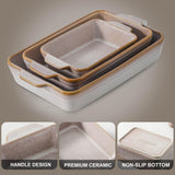 HVH 9x13 Baking Dish Set, Large Casserole Dishes for Oven, Ceramic Bakeware Set of 3, Baking Dishes for Casseroles 13 x 9, Rectangular Lasagne Pan Deep for Baking (Sand Color) HVH