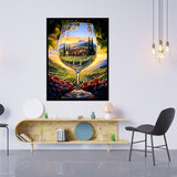 CHWGLFGG 5D Diamond Art Kits for Adults Beginners, Landscape Wine in Glass Diamond Painting Kits, DIY Full Round Drill Paint by Diamonds Dot Gem Art for Adults, Home Wall Decor 12x16 Inch CHWGLFGG