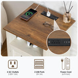 HOMMPA 18'' Farmhouse Nightstand with Charging Station, Bedside Tables with Storage, Bed Side End Table with Open Shelf, 2 Drawers Wood Night Stand Dresser for Bedroom, Living Room, Rustic White HOMMPA