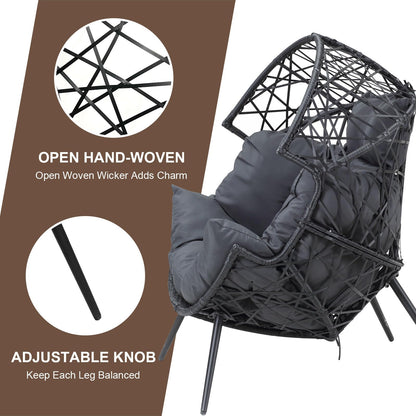 STRPRETTY BASIC Egg Chair - Outdoor Patio Egg Chair Indoor Wicker Egg Chair Basket Lounger Chair with Cushion and Stand for Living Room Patio Backyard (Dark Gray)