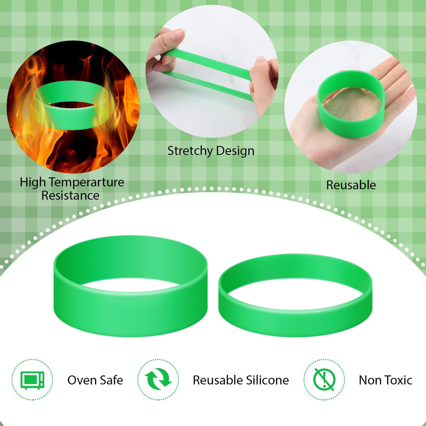 Yoande 24 Pcs Silicone Bands for Sublimation Cups Silicone Bands 2 Size Elastic Heat Resistant Thick Ring Rubber Bands Holder Tumbler Printing Band for Wrapping Cup Prevent Ghosting DIY Craft (Green)