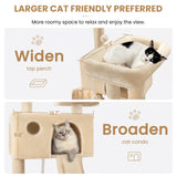 SHA CERLIN 65in Larger Cat Tree Tower Condo for Indoor Kitties/Multi-Level Furniture Activity Center with Wide Base/Cozy Plush Cat Perches/Baskets/Sisal Scratching Posts and Hammock/Beige SHA CERLIN