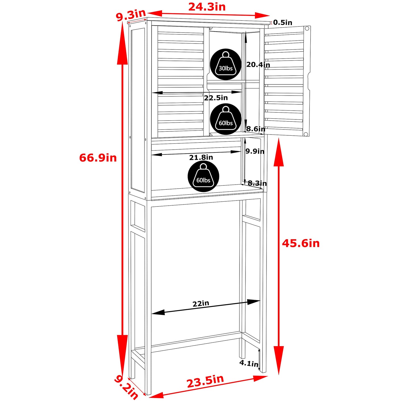 MUPATER Bathroom Over-The-Toilet Storage Cabinet with Doors and Shelves, Bamboo Over Toilet Organizer, Freestanding Tall Space Saver Toilet Rack, Natural Wood