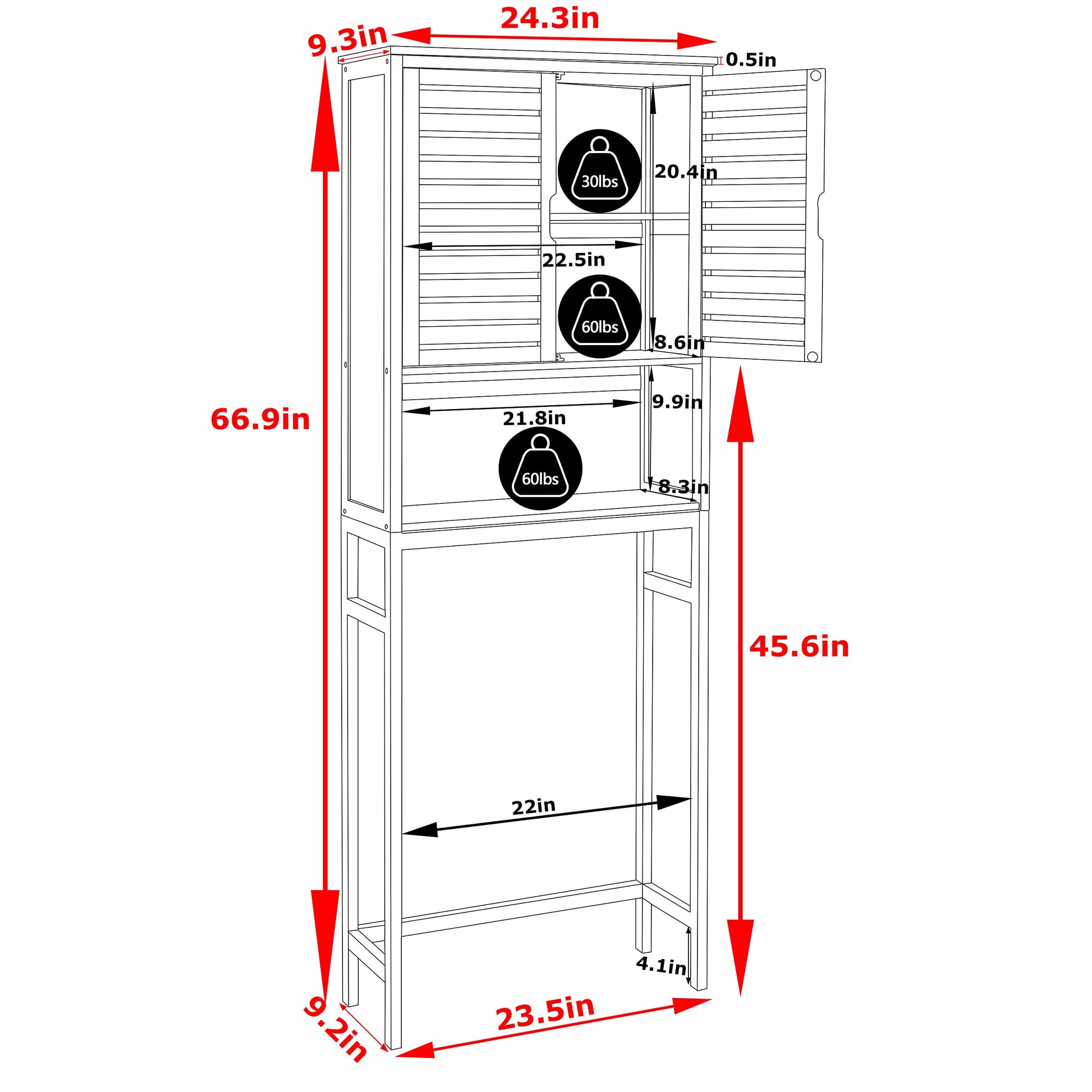 VEIKOU Natural Bamboo Over The Toilet Storage Cabinet with Removable Shelves - WoodArtSupply