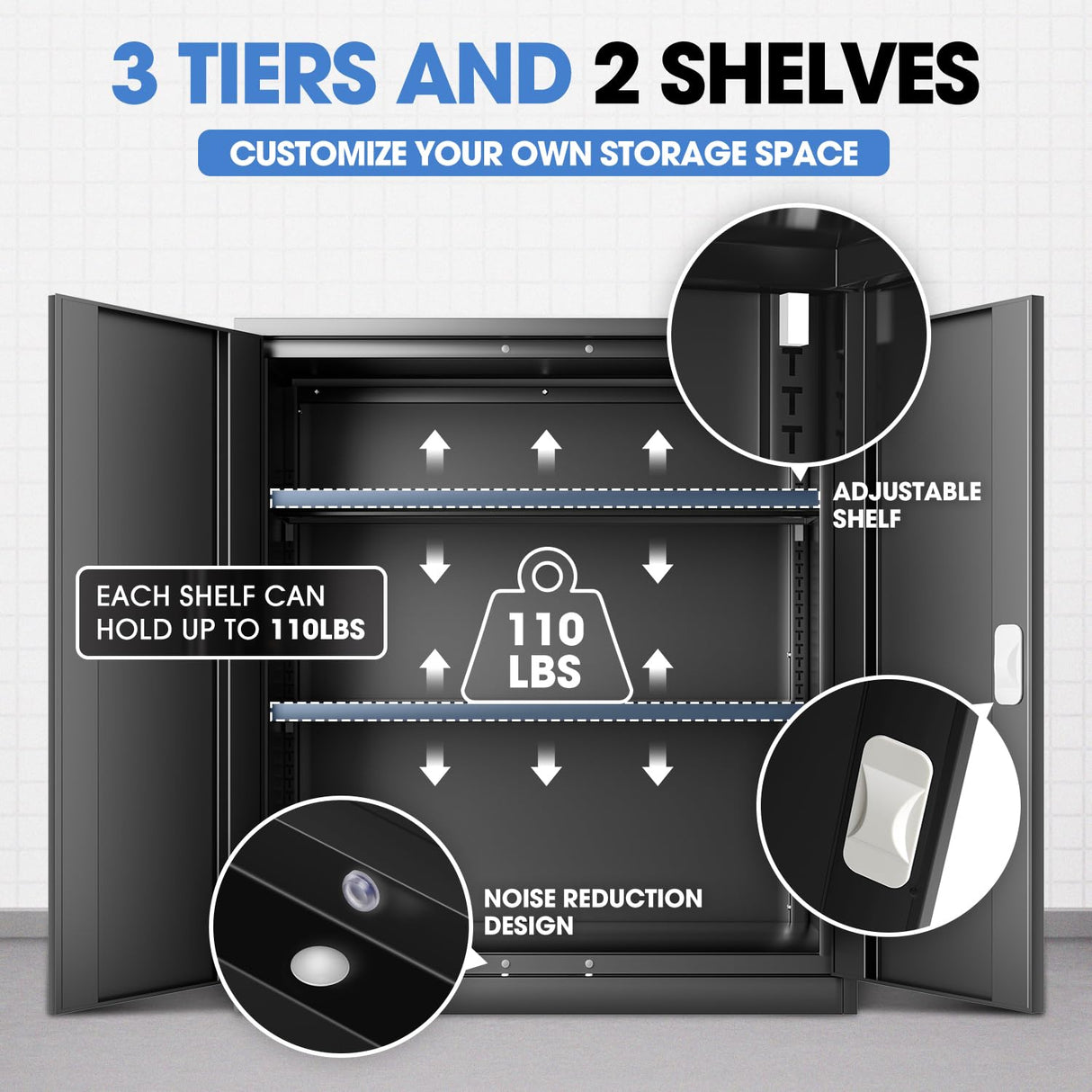 DNA MOTORING Metal Storage Cabinet, 36'' Locking Cabinet with 2 Doors and 2 Adjustable Shelves, Metal Cabinet Heavy Duty Utility Cabinet for Garage,Office,Home,Gym, Black, TOOLS-00631-BK-BK DNA MOTORING