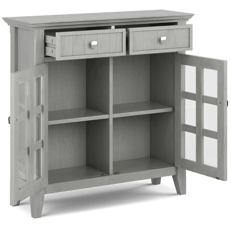SIMPLIHOME Acadian SOLID WOOD 36 Inch Wide Rustic Entryway Hallway Storage Cabinet in Fog Grey, For the Living Room, Entryway and Family Room SIMPLIHOME