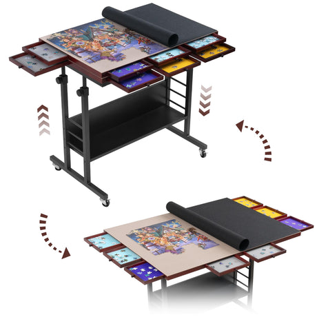 Tektalk 2000 Piece Foldable Puzzle Board with Height Adjustment, Jigsaw Puzzle Table with 2 Felt Cover & 8 Sorting Trays/Drawers, Puzzle Easel with Legs, Enclosed with 4 Roller Wheels (Black) Tektalk