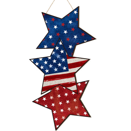 Anglechic 4th of July Hanging Door Sign Wooden Independence Day Decorations Patriotic Door Hanger American Rustic Wooden Plaque for Wall Front Porch Outdoor Farmhouse (Star Style) Anglechic