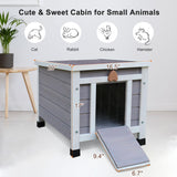 Rockever Outdoor Cat House,Outdoor cat Houses for Feral Cats Weatherproof Rabbit Hutch Small, Wooden Small Pet House and Habitats-Grey with Mat Rockever