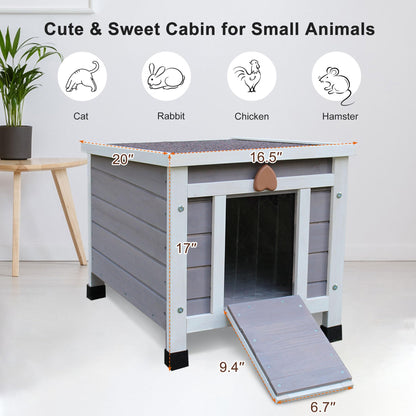 Rockever Outdoor Cat House,Outdoor cat Houses for Feral Cats Weatherproof Rabbit Hutch Small, Wooden Small Pet House and Habitats-Grey with Mat