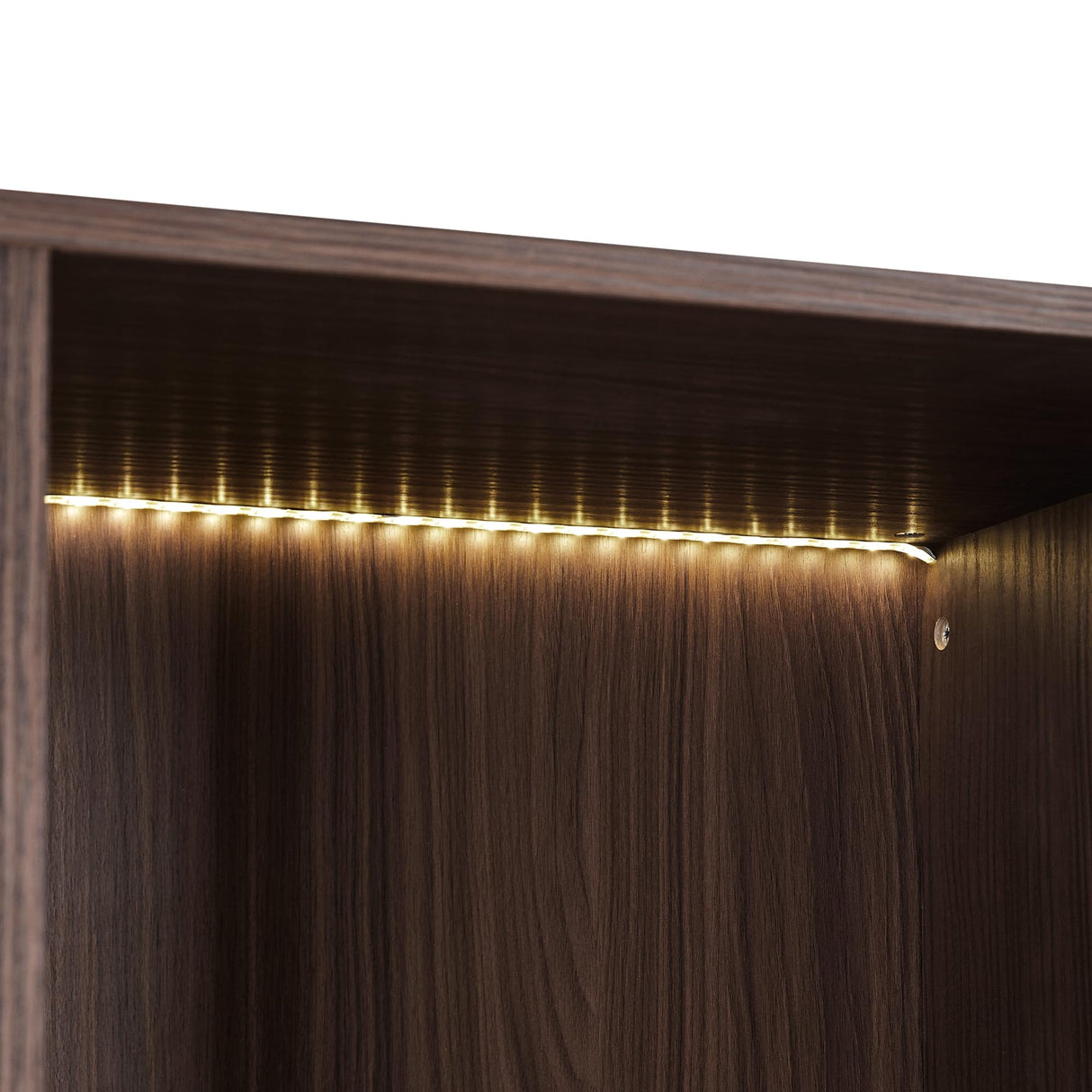 THINK 30 Glass Display Cabinet,51.2'' Tall Lighted with Tempered Glass Door, Metal Frame LED Curio Cabinet, Modern Minimalist Style, for Living Room, Office, Study, Black + Dark Walnut THINK 30