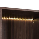 THINK 30 Glass Display Cabinet,51.2'' Tall Lighted with Tempered Glass Door, Metal Frame LED Curio Cabinet, Modern Minimalist Style, for Living Room, Office, Study, Black + Dark Walnut THINK 30