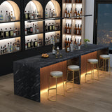 63" Large Imitation Marble Dining Table for 4-6 People, Island Table with LED Lights, Mordern Marble Stripes Kitchen Dining Table with Grille design for Dining Room, Home, Office, Living Room (Black) Gyfimoie