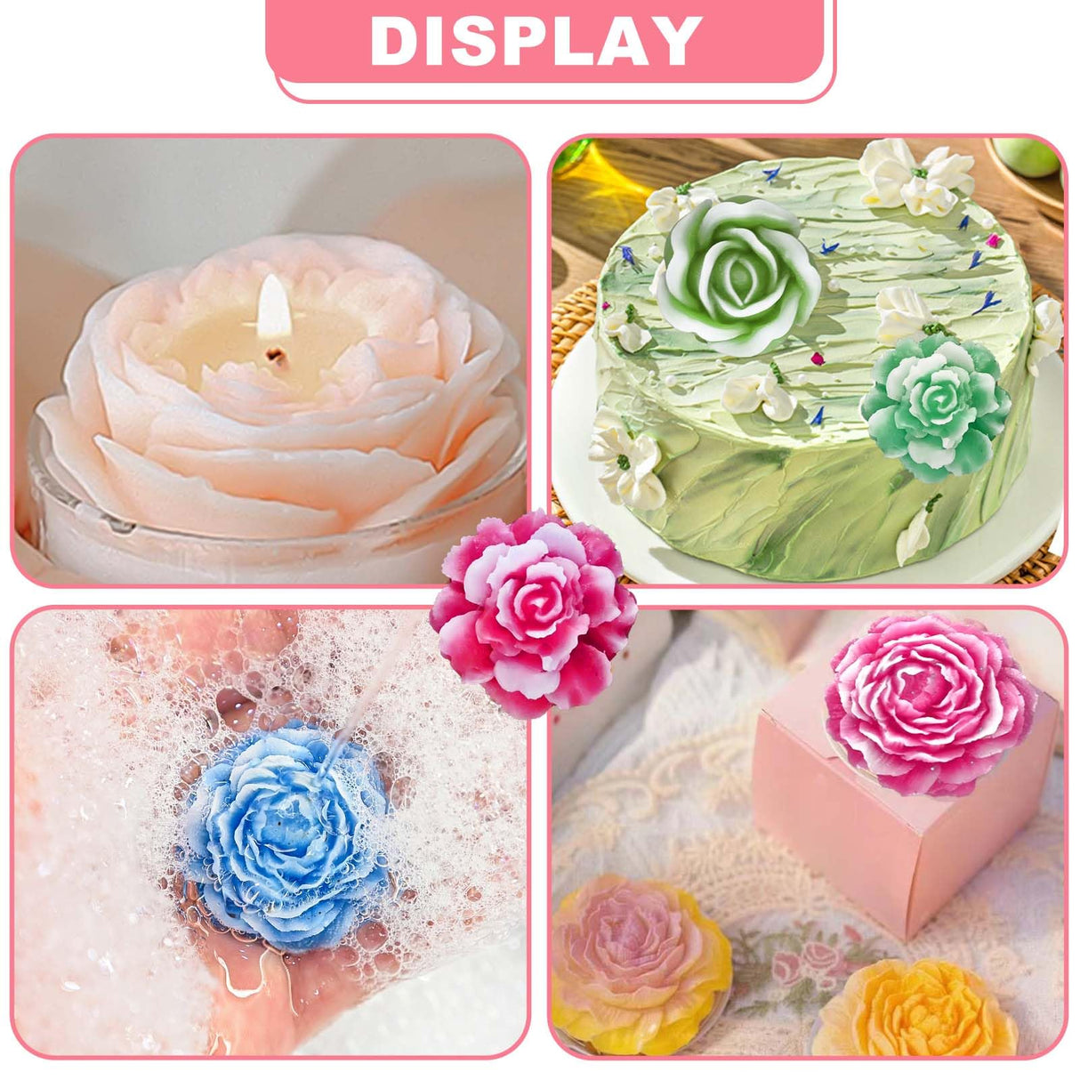 7 Cavity Flower Silicone Molds, Flower Candle Molds for Candle Making, Rose Peony Fondant Molds for Jelly Chocolate Mousse Cake Decorating Scented Candles Soaps Making, Wax, Resin Casting Crafts ZQYSING