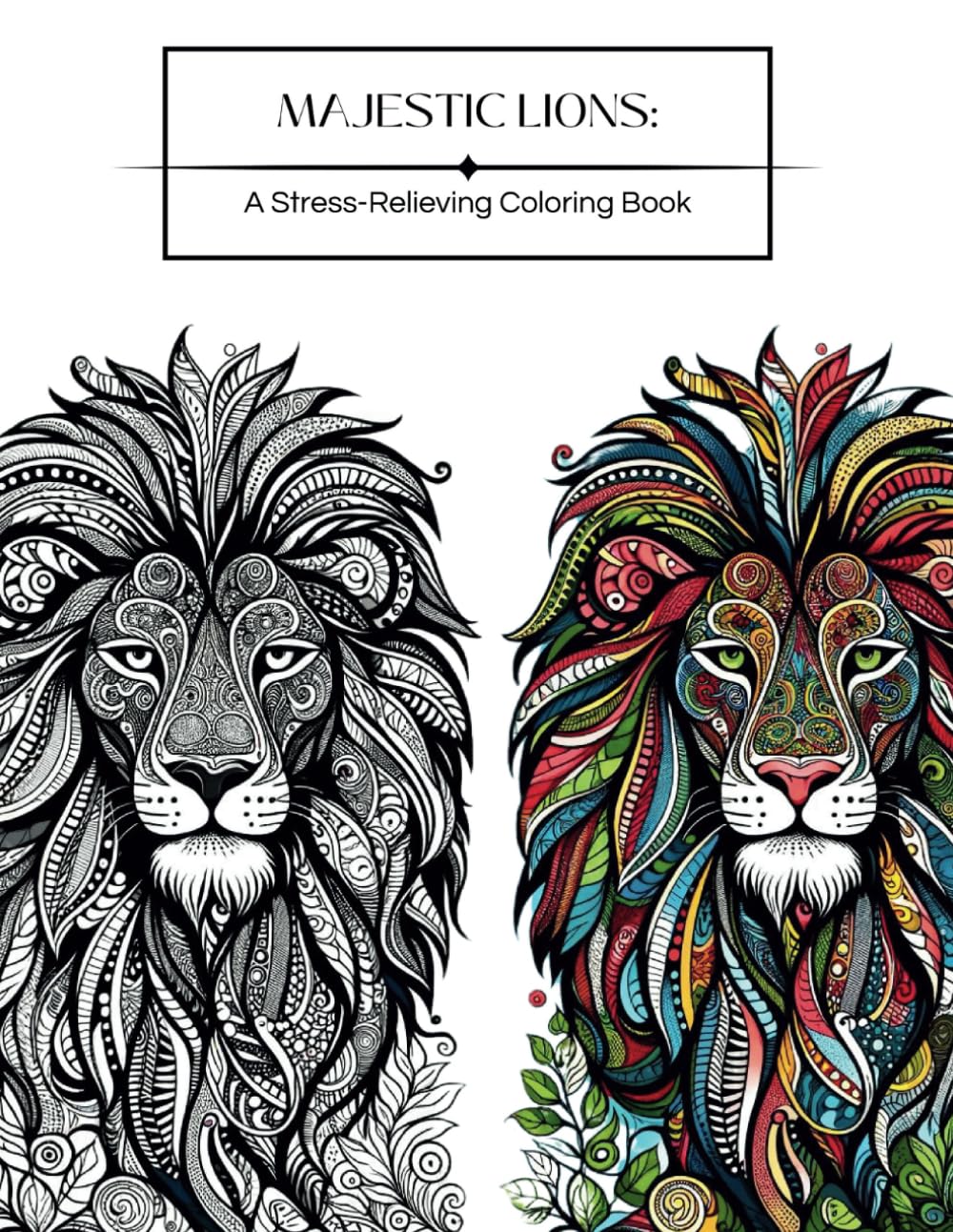 Majestic Lions: A Stress-Relieving Coloring Book for Adults Majosta