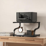 URLINE Printer Stand with Storage 2 Tier Desktop Shelf Printer Table Organizer Anti-Slip Heavy Duty Modern Wooden Shelf for Office Home,Black URLINE