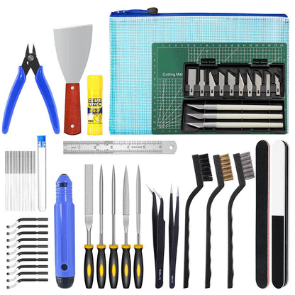 52 Pieces 3D Printer Tool Kit with Deburring Tool Machinist Tools for Resin 3D Printing Includes Needle Files, Blades, Cleaning Needles, Tweezers, Pliers, Cutting Mat and Storage Bag - WoodArtSupply