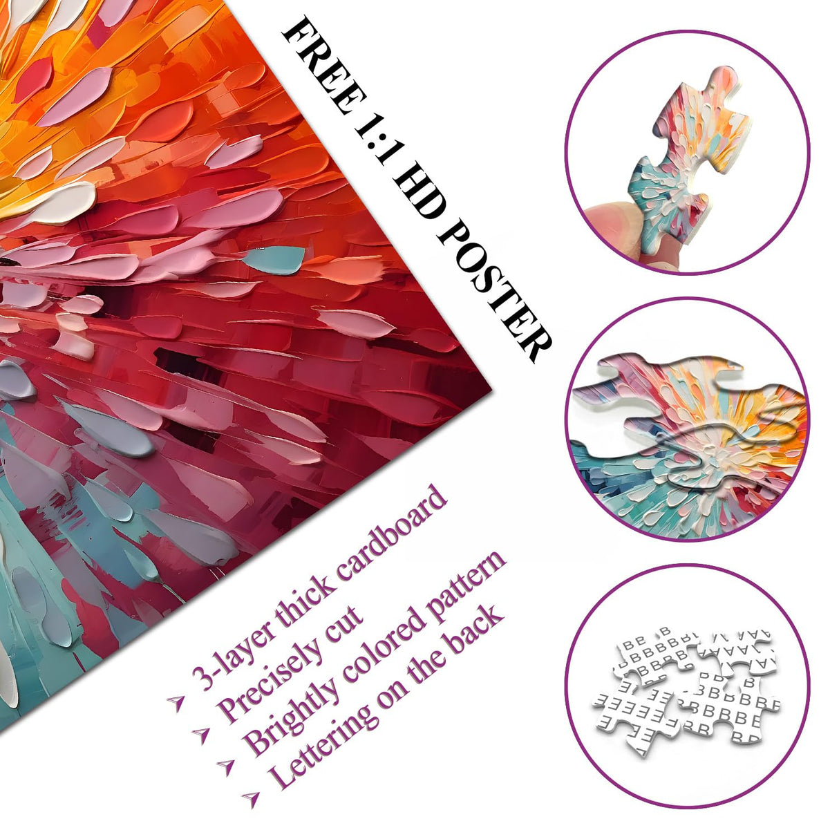 Impossible Puzzles for Adults 1000 Piece, Colorful Hard Difficult Puzzles for Adults Art Painting, Gradient Rainbow Puzzle Challenging Jigsaw Puzzles for Adults PICKFORU