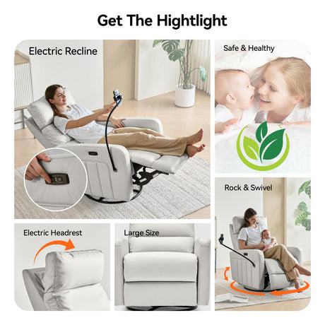 AIRSKY Power Recliner Chair, Oversized Swivel Rocker Recliner, Electric Recliner Chairs for Adults, Nursery Rocking Chairs, Lazy Boy Recliner Chair, P2 (Gray White) AIRSKY