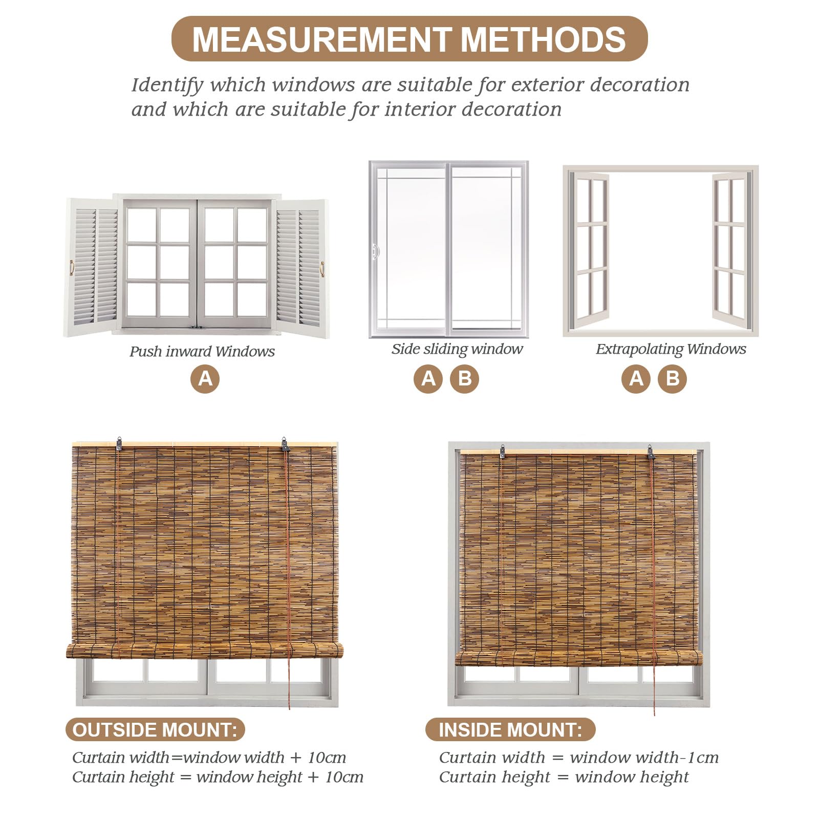 HIAPES Customisable Bamboo Blinds for Outdoor Spaces - Carbonised Brown Sun Protection Shades - WoodArtSupply