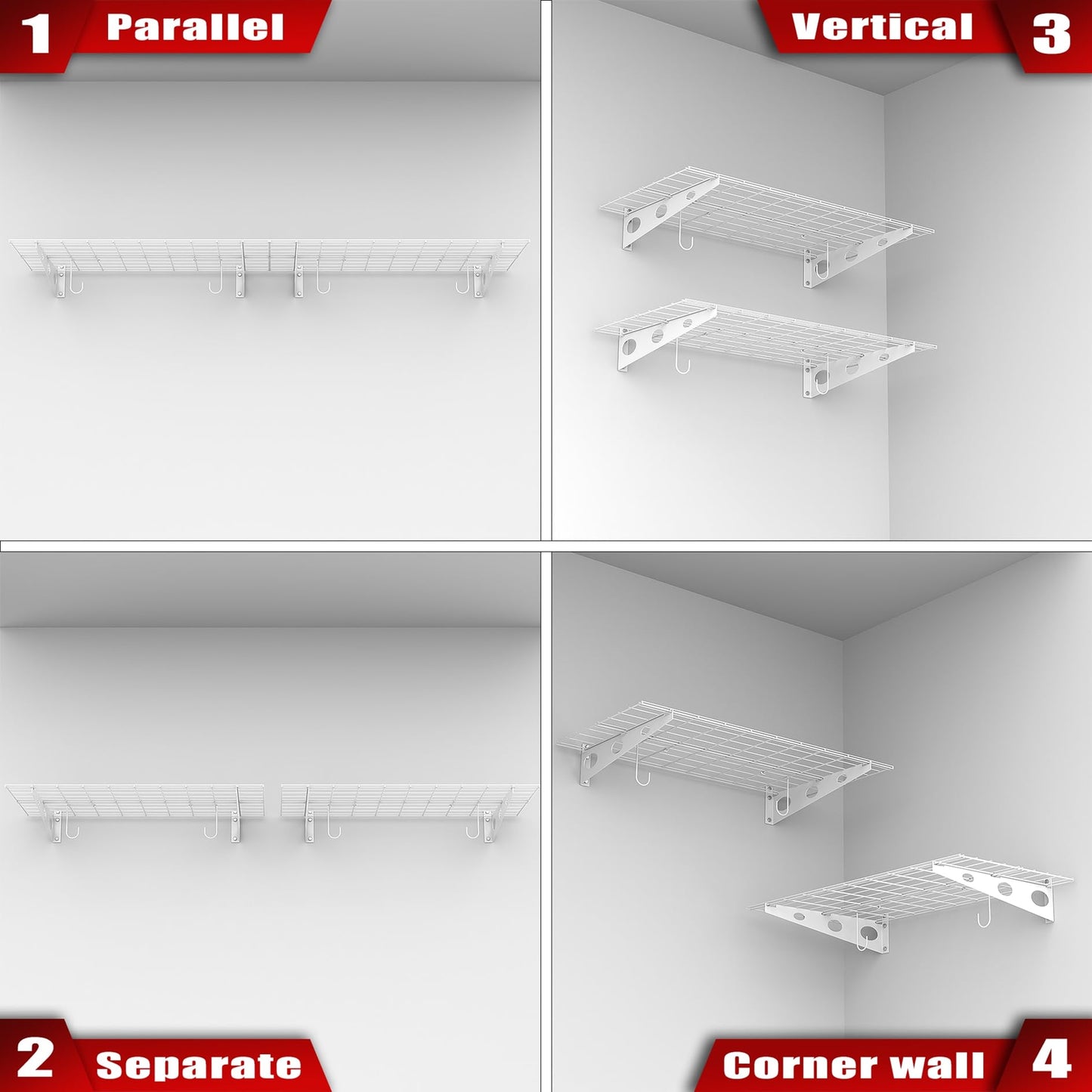 WALMANN 2 Pack Garage Wall Shelves, 2 x 4 ft/24 * 48 inch Wall Mounted Storage Shelves for Garage Heavy Duty Wall Shelving, Holds Up to 220 Lbs(White)