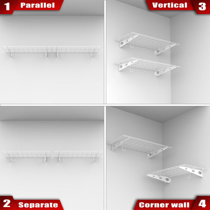 WALMANN 2 Pack Garage Wall Shelves, 2 x 4 ft/24 * 48 inch Wall Mounted Storage Shelves for Garage Heavy Duty Wall Shelving, Holds Up to 220 Lbs(White)