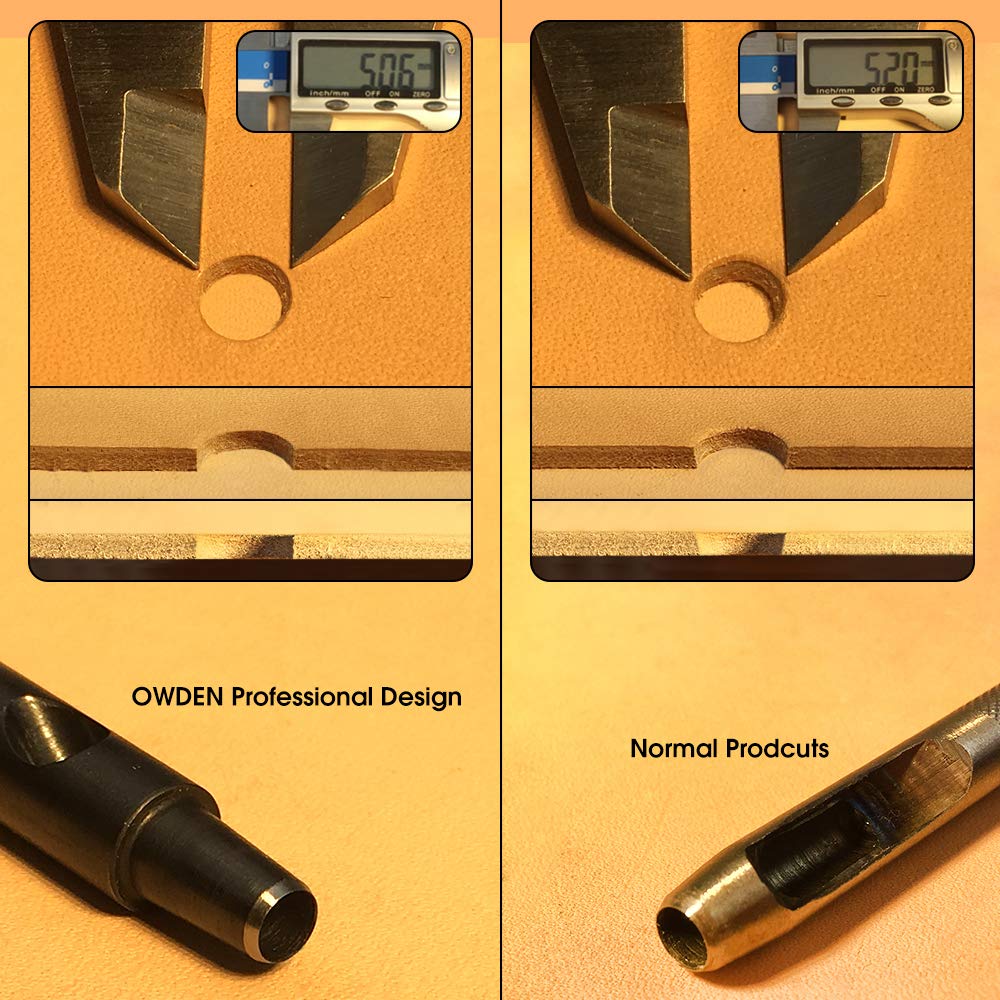 OWDEN Professional 6pc Leather Hollow Punch Set, Size 1.0-5.0mm, Black, Steel, Manual, 6 Holes, Free Mini Cutting Mat OWDEN