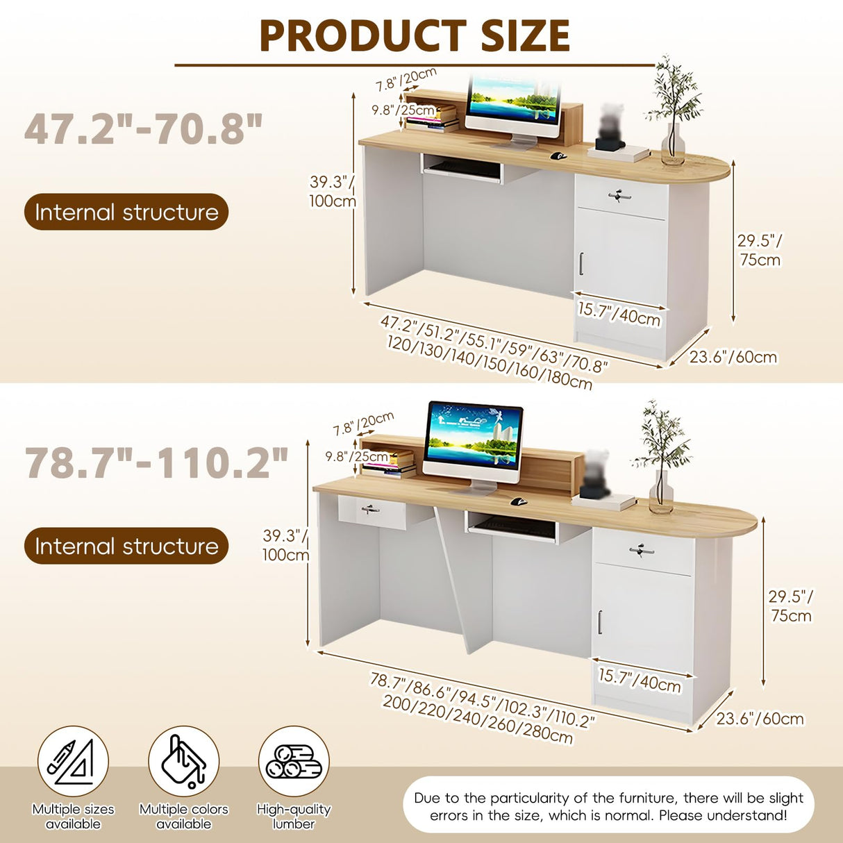 Reception Desk, Modern Front Desk with Lockable Drawer & Cabinet, Retail Counter Checkout Table, Computer Workstation for Lobby, Salon, Office OQTUHWM