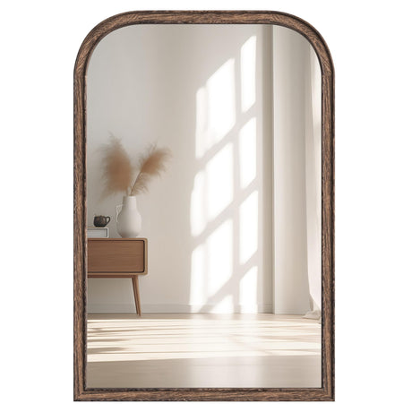 Acovy 20"x30" Solid Wood Bathroom Mirror Arch Tempered Glass for Wall Mounted, Rustic Wood Frame Wall Mirror Decorative for Living Room Bedroom Vanity Mirror Entryway Mirror, Rustic Brown Acovy