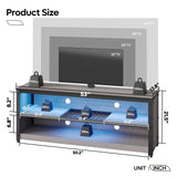 Bestier Gaming Entertainment Center for 50/55/60 Inch TV, LED TV Stand Cabinet with Adjustable Shelves, Wood Industrial TV Media Console Table with with Metal Frame for Living Room Bedroom, Gray Bestier