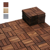 BEEFURNI Acacia Interlocking Deck Tiles (12x12 Pack 10), Acacia Wood Deck Tiles Interlocking Outdoor, Indoor Flooring Mats for Balcony Decor,Patio, Backyard, 1-Year Manufacturer Warranty (Dark Brown) BEEFURNI