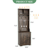 IDEALHOUSE Farmhouse Narrow Coat Rack with Shoe Storage, 23.6" Small Hall Tree with Bench, Entryway Coat Rack with 5 Hooks, 2 Cubbies & 1 Barn Door Cabinet for Entryway, Hallway, Mudroom, White/Brown IDEALHOUSE